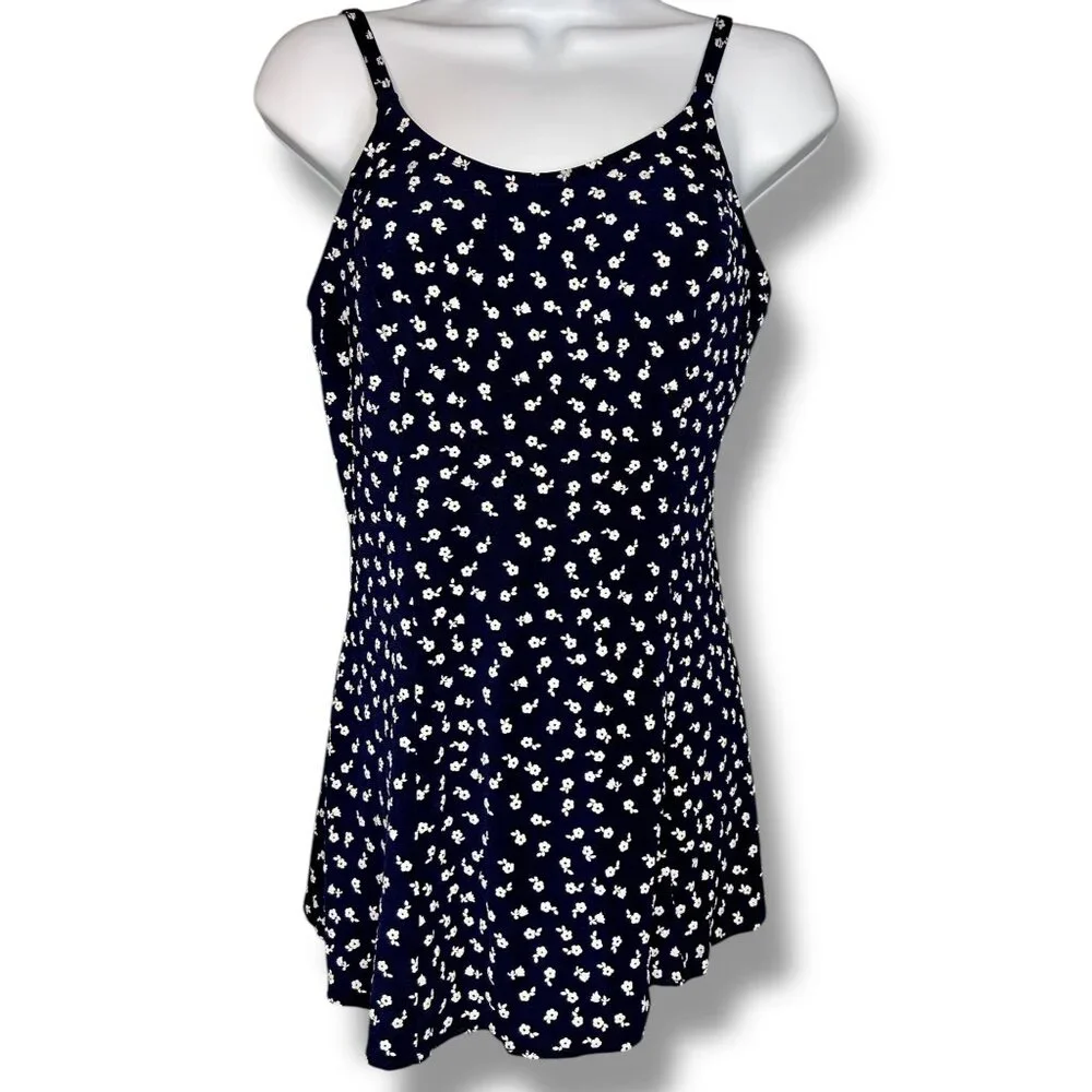 Vintage Navy Floral Skirted One Piece Swimsuit